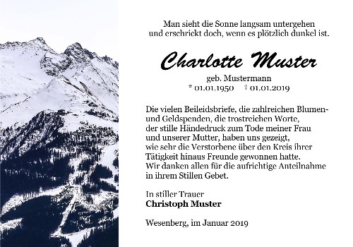 Danksagungskarten Trauer Winter