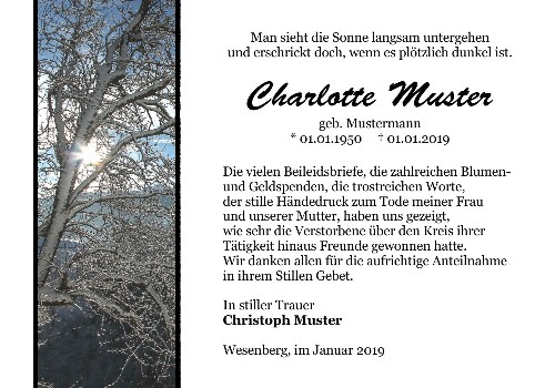 Danksagungskarten Trauer Winter