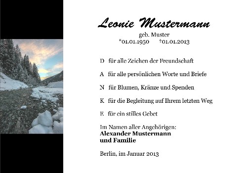 Danksagungskarten Trauer Winter