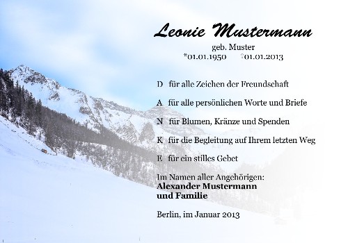 Danksagungskarten Trauer Winter