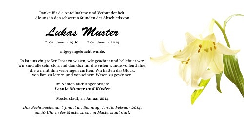 Danksagungskarten Trauer Lilie