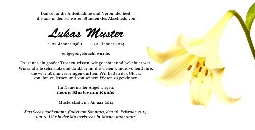 Danksagungskarten Trauer Lilie