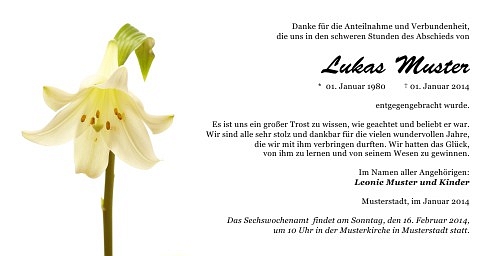 Danksagungskarten Trauer Lilie