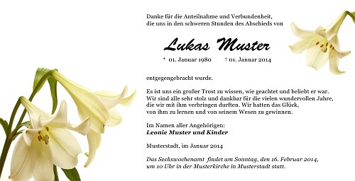 Danksagungskarten Trauer Lilie