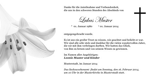 Danksagungskarten Trauer Lilie