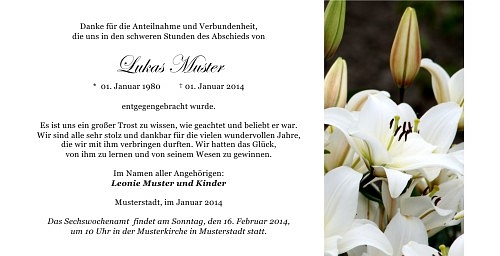 Danksagungskarten Trauer Lilie