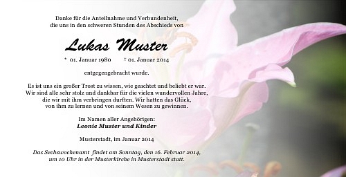 Danksagungskarten Trauer Lilie