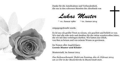 Danksagungskarten Trauer Rose